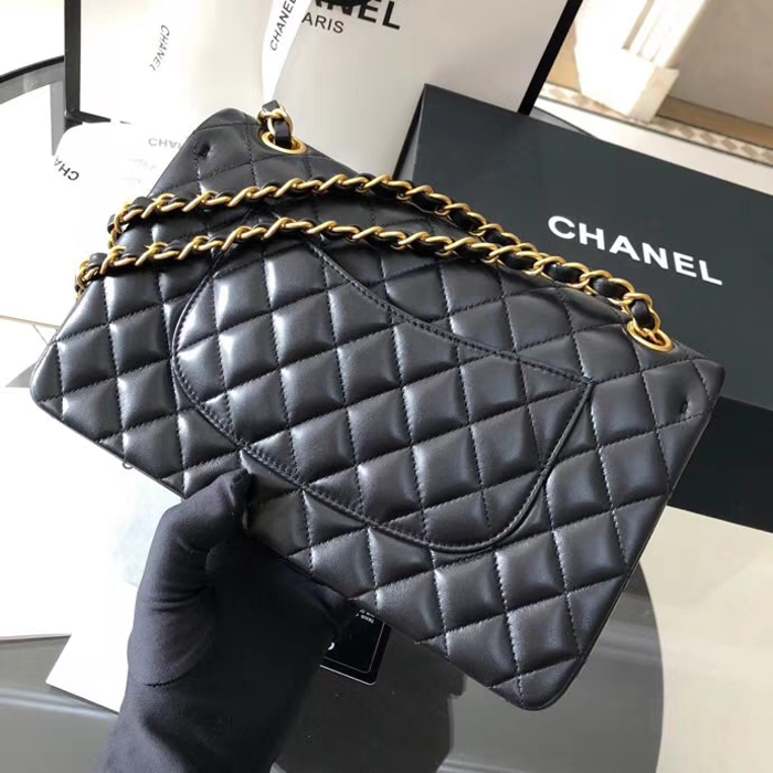 Chanel 18K Charms Medium Classic Flap Bag A01112 Black Gold 2018