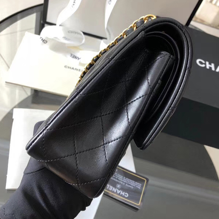 Chanel 18K Charms Medium Classic Flap Bag A01112 Black Gold 2018