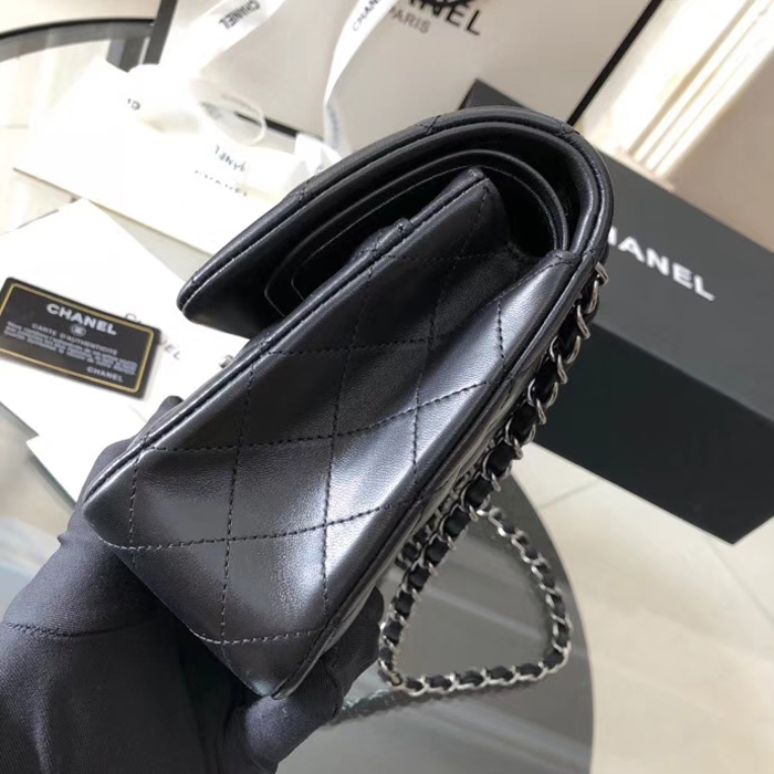 Chanel 18K Charms Medium Classic Flap Bag A01112 Black Silver 2018