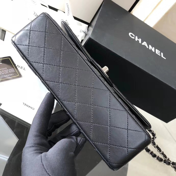Chanel 18K Charms Medium Classic Flap Bag A01112 Black Silver 2018