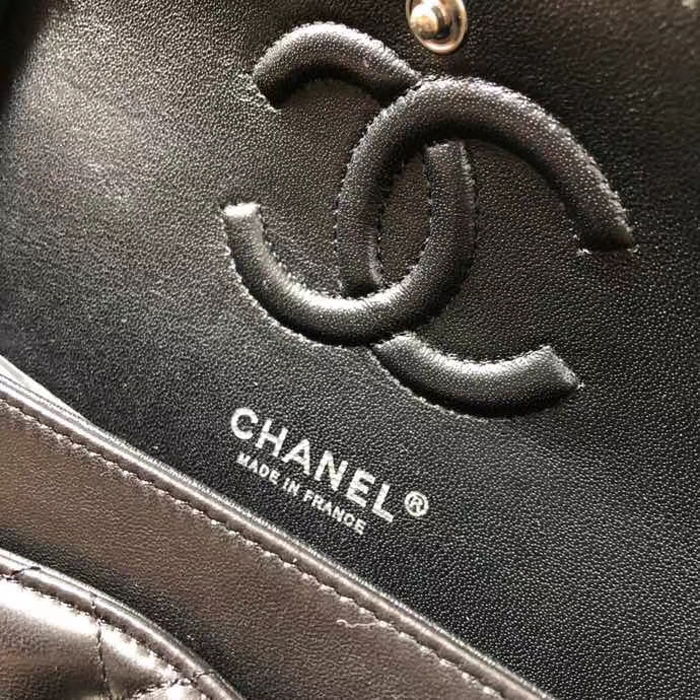 Chanel 18K Charms Medium Classic Flap Bag A01112 Black Silver 2018