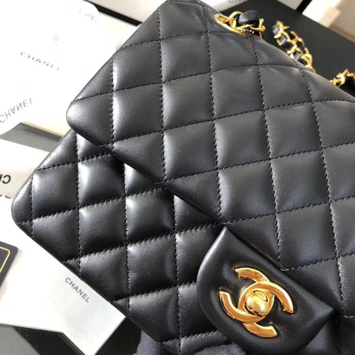 Chanel Lambskin Medium Classic Flap Bag A01112 Gold-Tone Metal Black