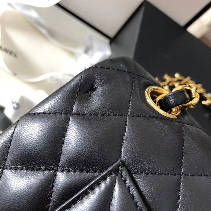 Chanel Lambskin Medium Classic Flap Bag A01112 Gold-Tone Metal Black