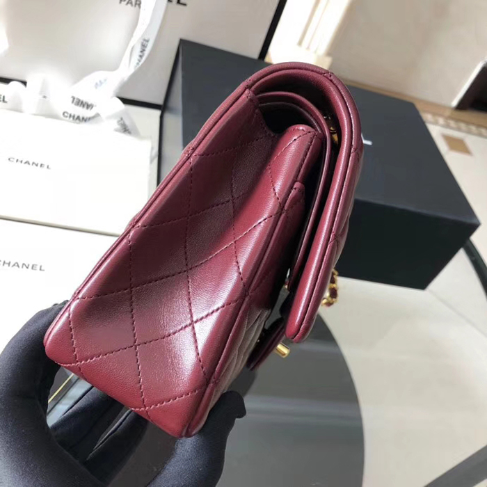 Chanel Lambskin Medium Classic Flap Bag A01112 Gold-Tone Metal Burgundy