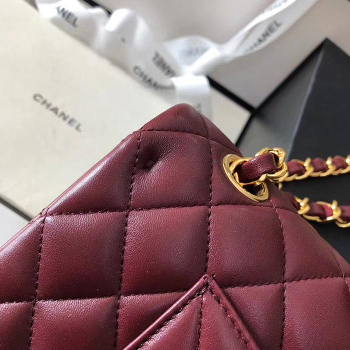 Chanel Lambskin Medium Classic Flap Bag A01112 Gold-Tone Metal Burgundy
