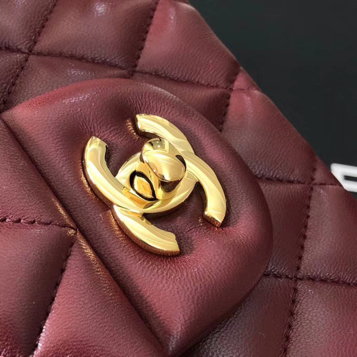 Chanel Lambskin Medium Classic Flap Bag A01112 Gold-Tone Metal Burgundy