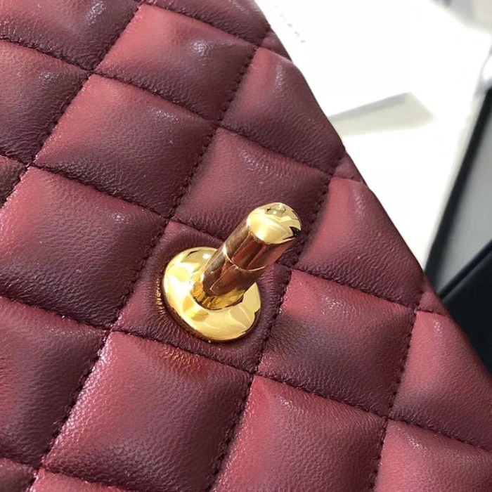 Chanel Lambskin Medium Classic Flap Bag A01112 Gold-Tone Metal Burgundy