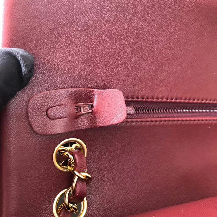 Chanel Lambskin Medium Classic Flap Bag A01112 Gold-Tone Metal Burgundy