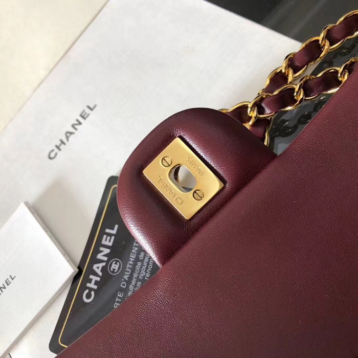 Chanel Lambskin Medium Classic Flap Bag A01112 Gold-Tone Metal Burgundy