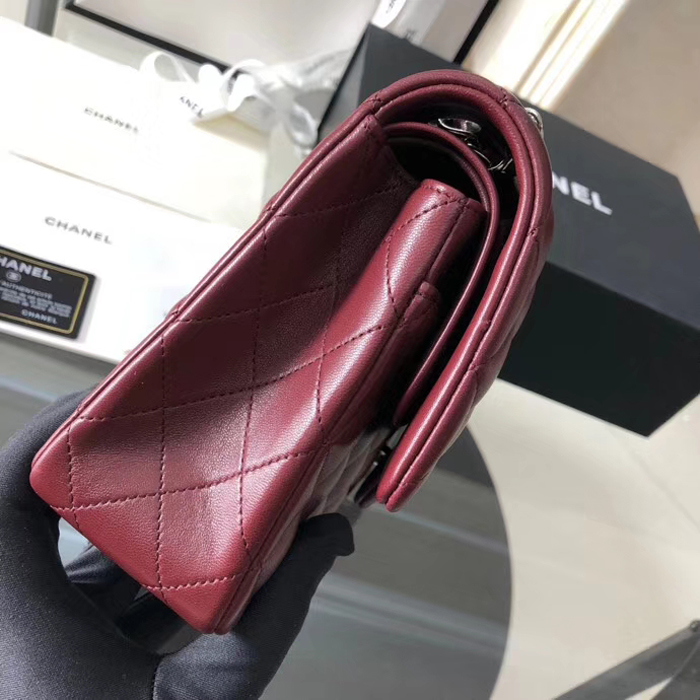 Chanel Lambskin Medium Classic Flap Bag A01112 Silver-Tone Metal Burgundy