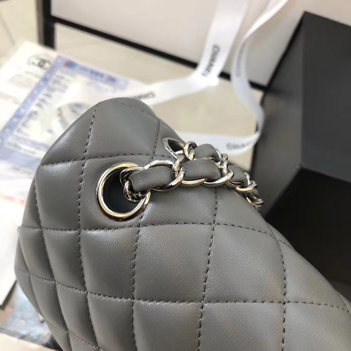 Chanel Lambskin Medium Classic Flap Bag A01112 Silver-Tone Metal Grey