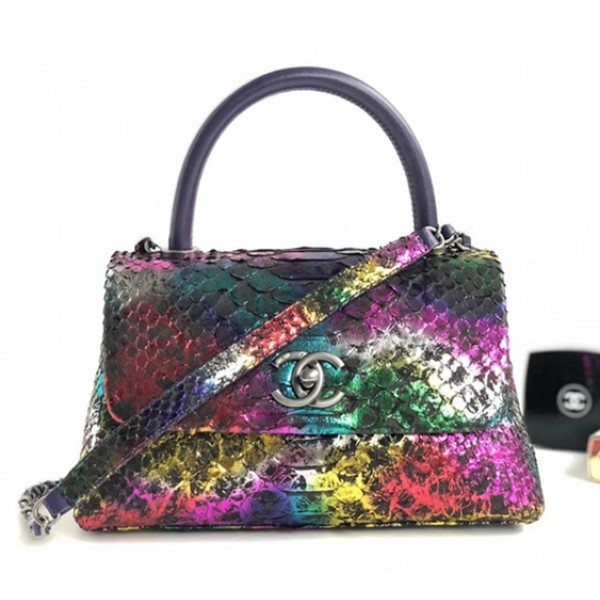 Chanel Python Flap Bag With Top Handle Bag Purple/Navy Blue