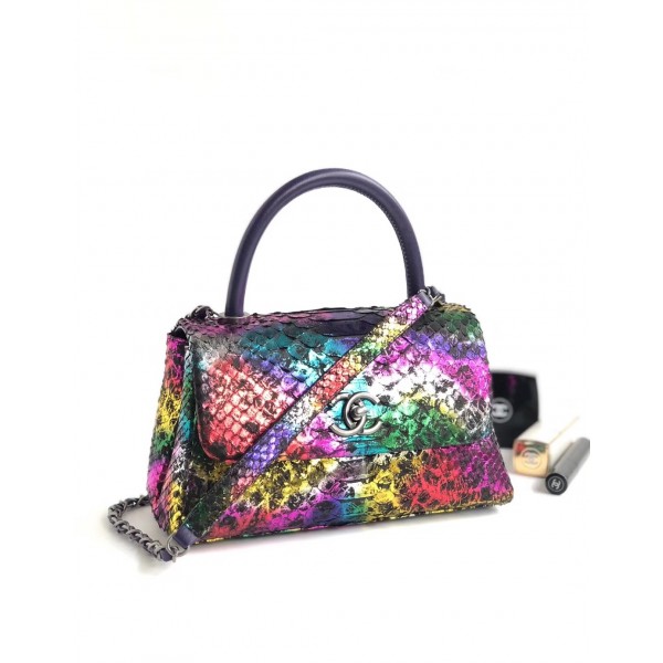 Chanel Python Flap Bag With Top Handle Bag Purple/Navy Blue