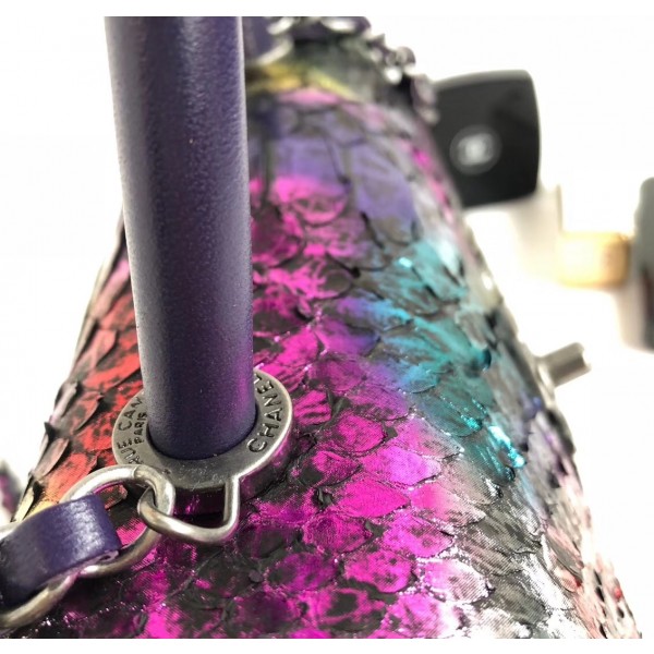 Chanel Python Flap Bag With Top Handle Bag Purple/Navy Blue