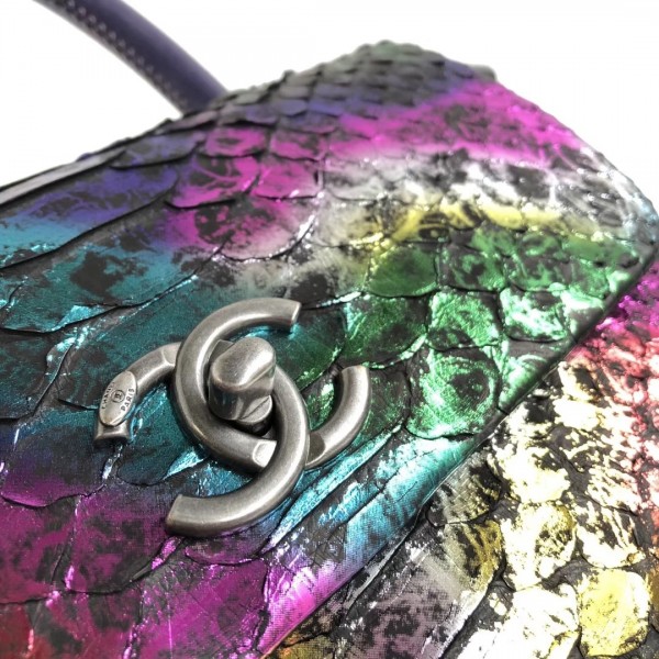 Chanel Python Flap Bag With Top Handle Bag Purple/Navy Blue
