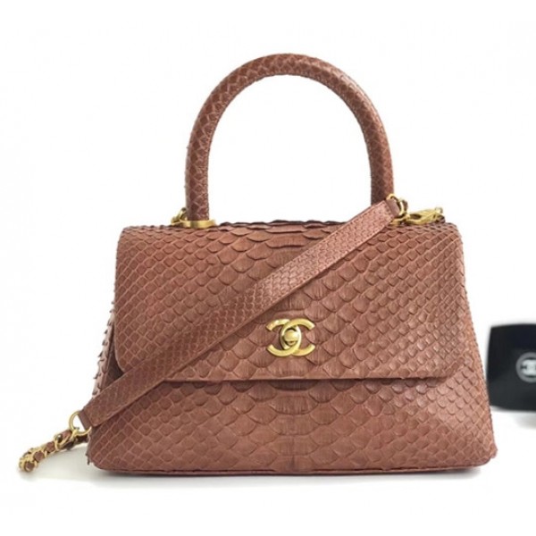 Chanel Python Flap Bag With Top Handle Bag Camel