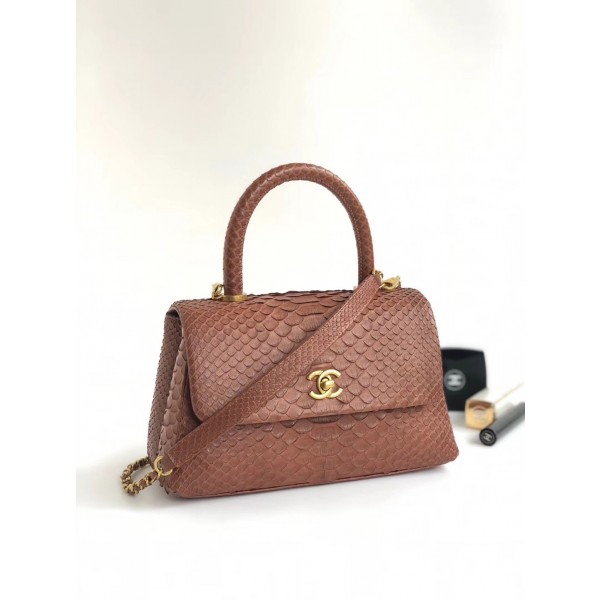 Chanel Python Flap Bag With Top Handle Bag Camel