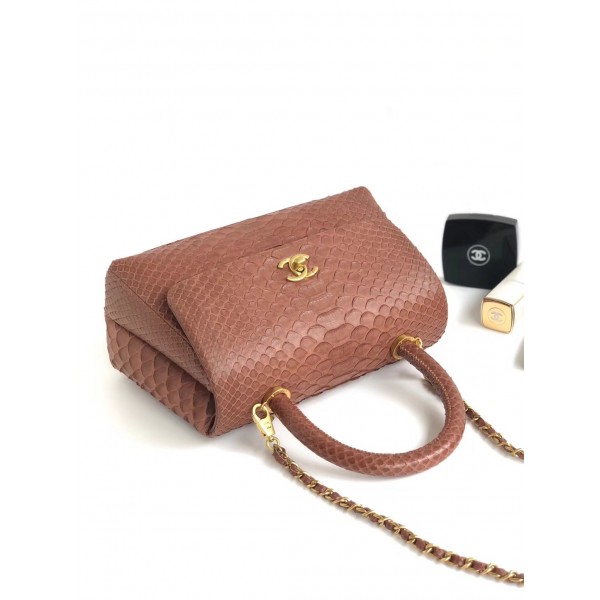 Chanel Python Flap Bag With Top Handle Bag Camel