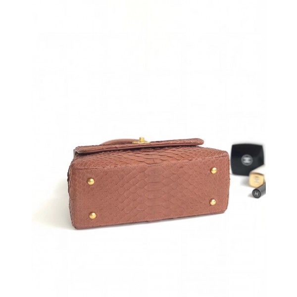 Chanel Python Flap Bag With Top Handle Bag Camel