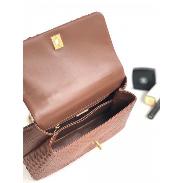 Chanel Python Flap Bag With Top Handle Bag Camel