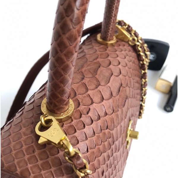 Chanel Python Flap Bag With Top Handle Bag Camel