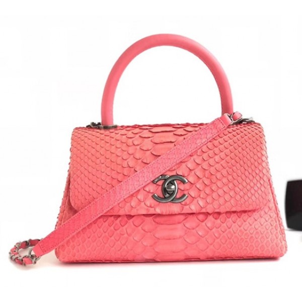 Chanel Python Flap Bag With Top Handle Bag Pink