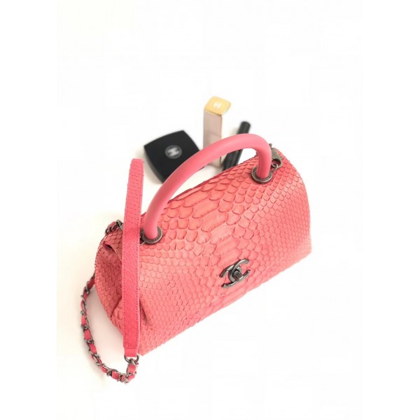 Chanel Python Flap Bag With Top Handle Bag Pink