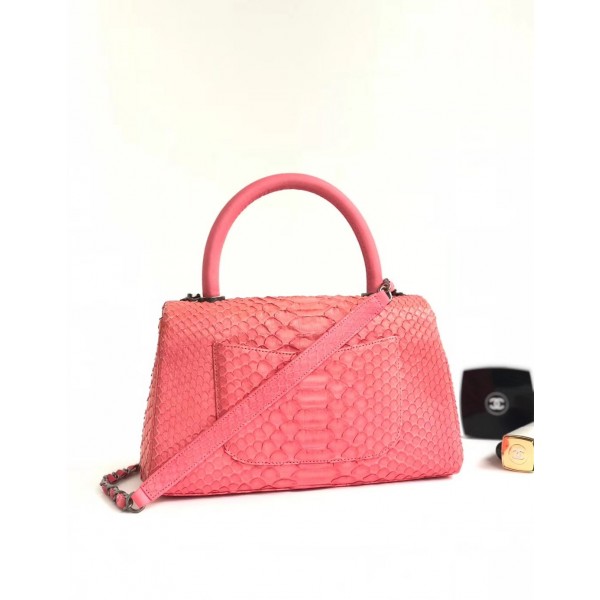 Chanel Python Flap Bag With Top Handle Bag Pink