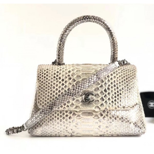 Chanel Python Flap Bag With Top Handle Bag Grey