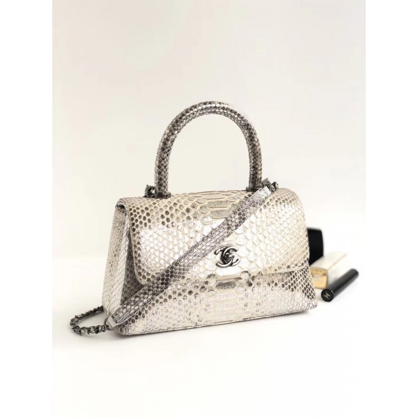 Chanel Python Flap Bag With Top Handle Bag Grey