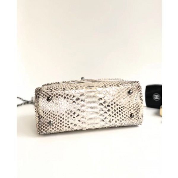 Chanel Python Flap Bag With Top Handle Bag Grey