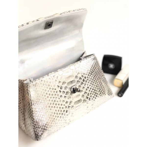 Chanel Python Flap Bag With Top Handle Bag Grey