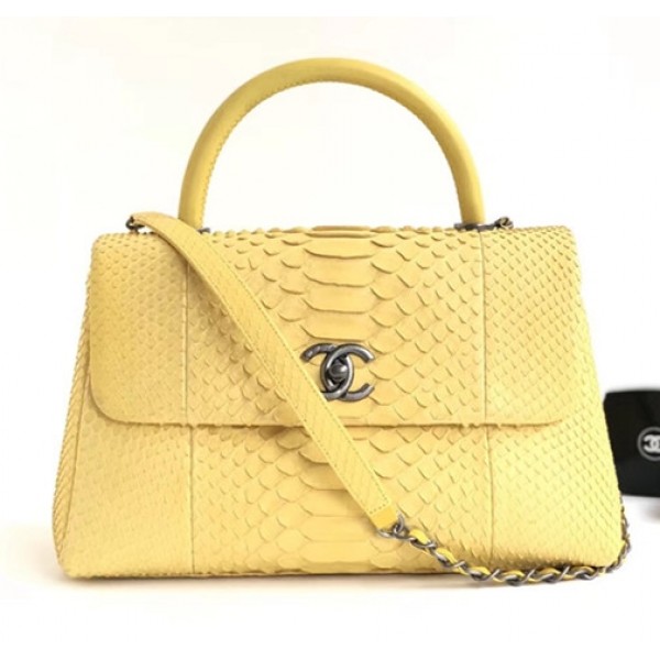 Chanel Python Medium Flap Bag With Top Handle Bag Yellow