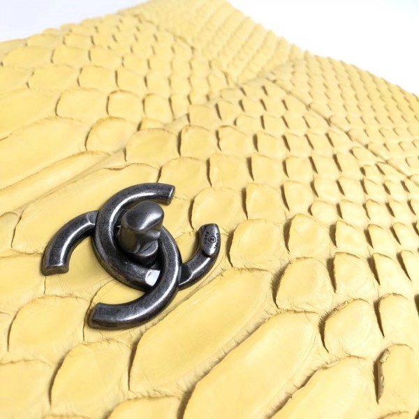 Chanel Python Medium Flap Bag With Top Handle Bag Yellow