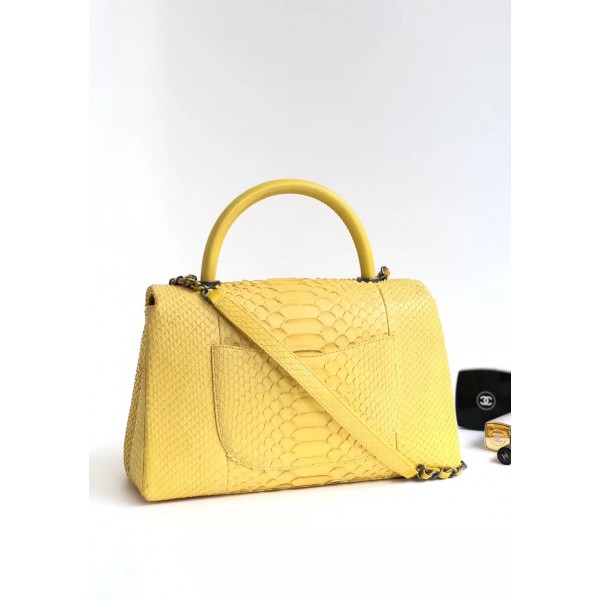 Chanel Python Medium Flap Bag With Top Handle Bag Yellow