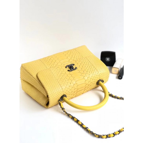 Chanel Python Medium Flap Bag With Top Handle Bag Yellow