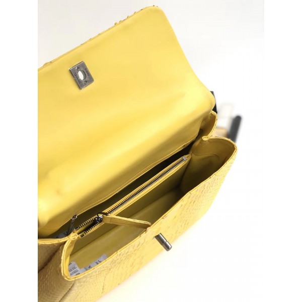 Chanel Python Medium Flap Bag With Top Handle Bag Yellow