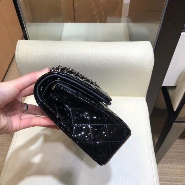 Chanel Classic Flap Medium Bag Black in Patent Leather with Silver Hardware