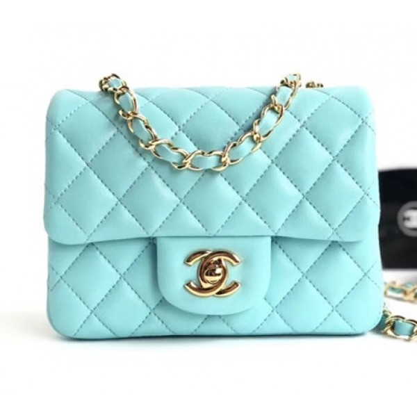 Chanel Lambskin Mini Classic Flap Bag A01115 Light Blue With Gold Hardware