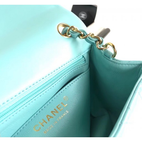 Chanel Lambskin Mini Classic Flap Bag A01115 Light Blue With Gold Hardware