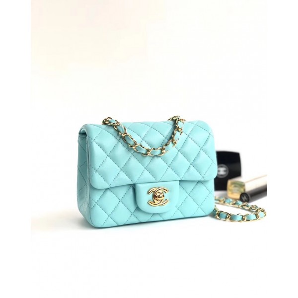 Chanel Lambskin Mini Classic Flap Bag A01115 Light Blue With Gold Hardware