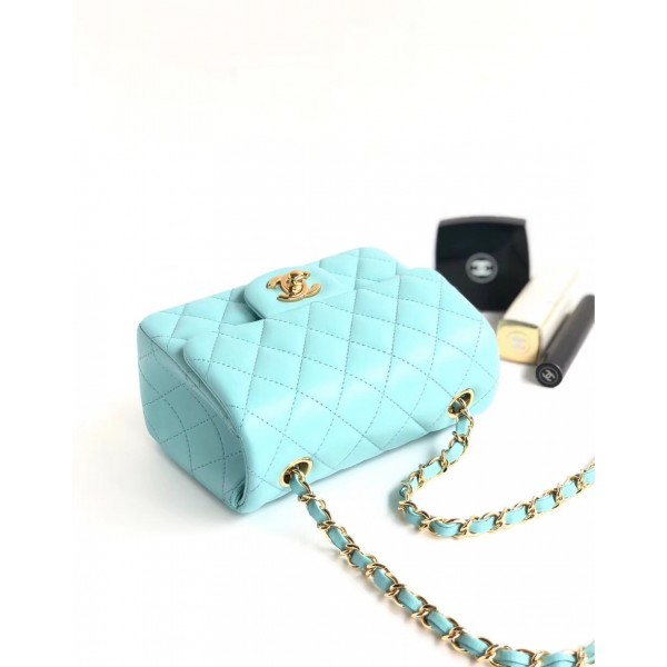 Chanel Lambskin Mini Classic Flap Bag A01115 Light Blue With Gold Hardware