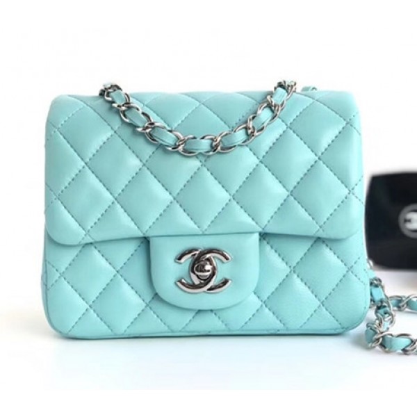 Chanel Lambskin Mini Classic Flap Bag A01115 Light Blue With Silver Hardware