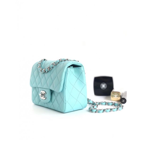 Chanel Lambskin Mini Classic Flap Bag A01115 Light Blue With Silver Hardware