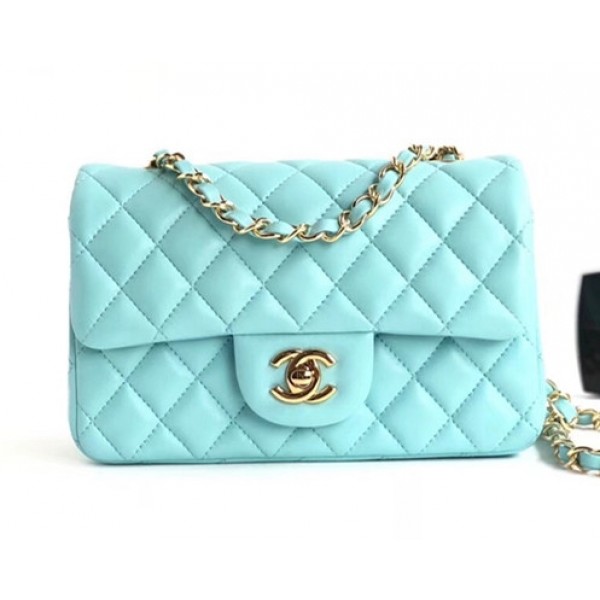 Chanel Lambskin Classic Flap Bag A01116 Light Blue With Gold Hardware