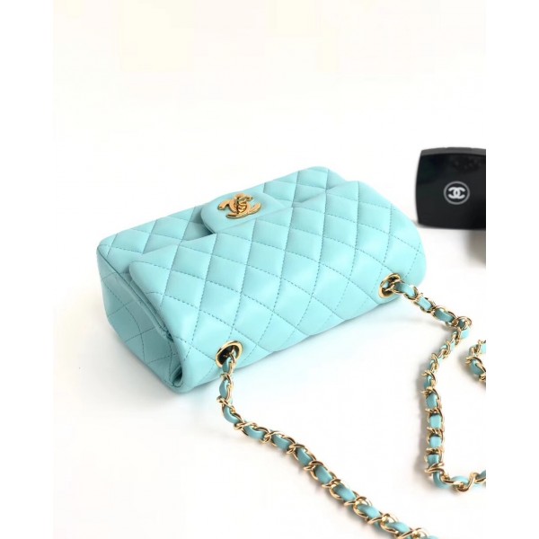 Chanel Lambskin Classic Flap Bag A01116 Light Blue With Gold Hardware