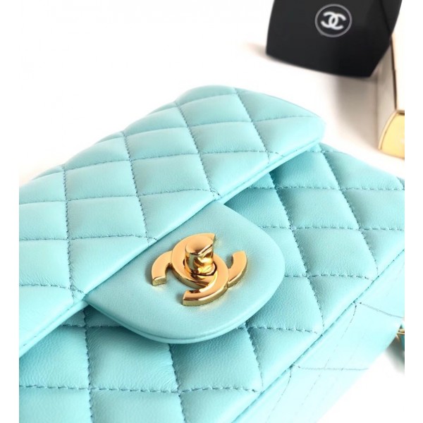 Chanel Lambskin Classic Flap Bag A01116 Light Blue With Gold Hardware