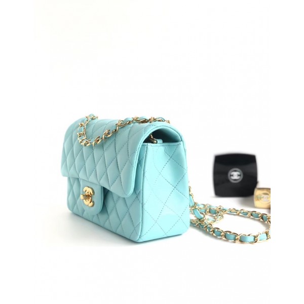 Chanel Lambskin Classic Flap Bag A01116 Light Blue With Gold Hardware