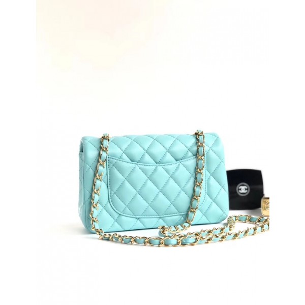 Chanel Lambskin Classic Flap Bag A01116 Light Blue With Gold Hardware