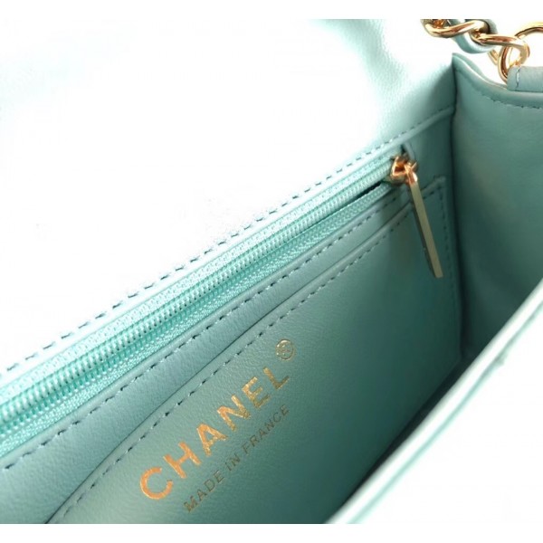 Chanel Lambskin Classic Flap Bag A01116 Light Blue With Gold Hardware